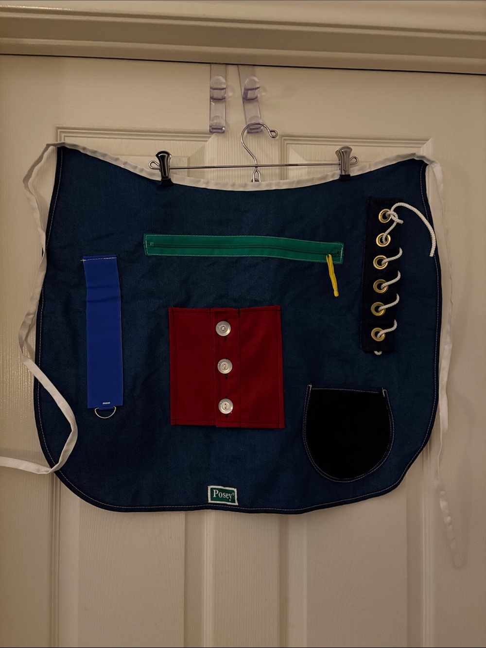 Posey Sensory Activity Apron - Denim with buttons, Velcro, zipper and lacing.